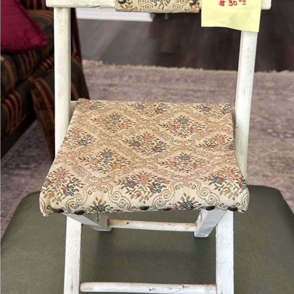 Vintage Floral Upholstered Wooden Doll Chair